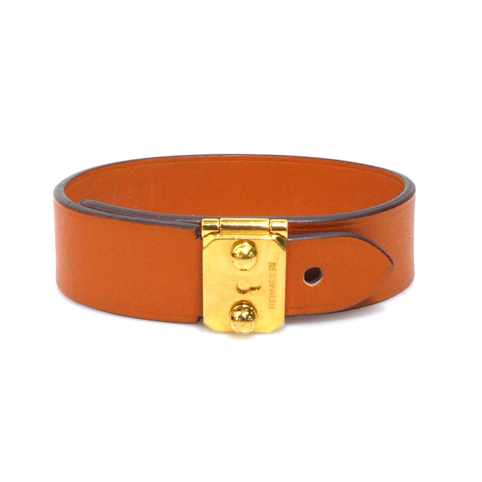 Hermes Herms Sac Adepeche Leather Bracelet In Orange And Gold For Women Fre 389$